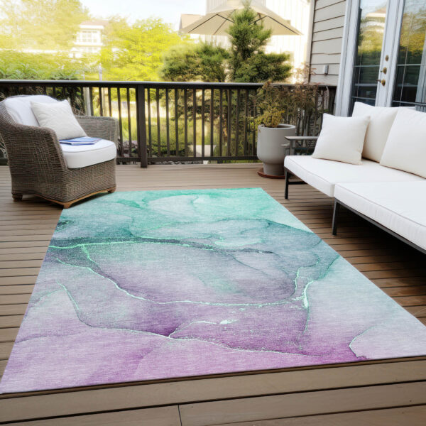 3' X 5' Green Abstract Washable Non Skid Indoor Outdoor Area Rug
