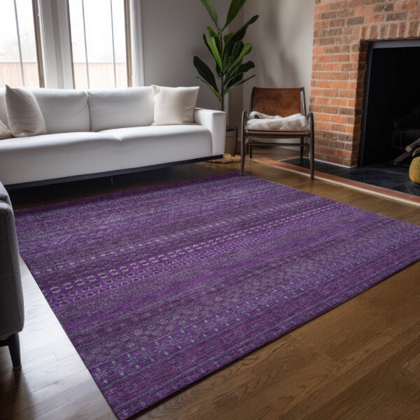 8' X 10' Eggplant Striped Washable Non Skid Indoor Outdoor Area Rug