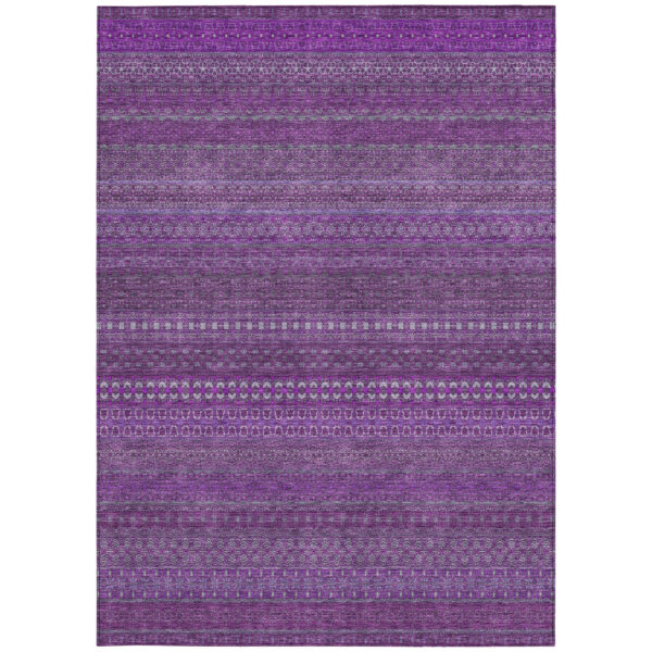 8' X 10' Eggplant Striped Washable Non Skid Indoor Outdoor Area Rug