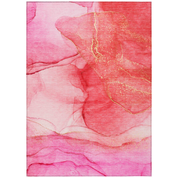 5' X 8' Pink Abstract Washable Non Skid Indoor Outdoor Area Rug