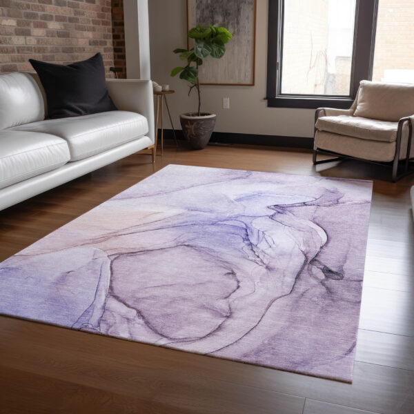 9' X 12' Gray and Purple Abstract Washable Non Skid Indoor Outdoor Area Rug