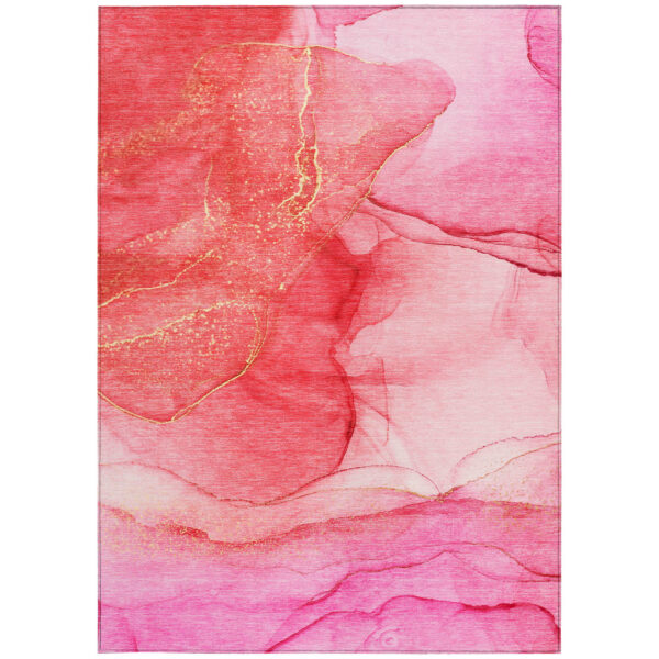 5' X 8' Pink Abstract Washable Non Skid Indoor Outdoor Area Rug