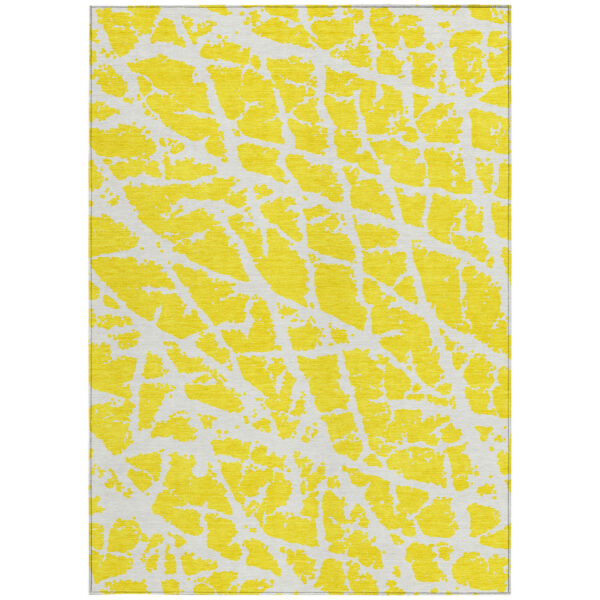 10' X 14' Yellow and White Abstract Washable Non Skid Indoor Outdoor Area Rug