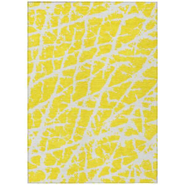 10' X 14' Yellow and White Abstract Washable Non Skid Indoor Outdoor Area Rug