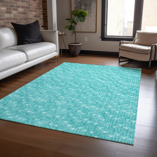 9' X 12' Turquoise Geometric Washable Non Skid Indoor Outdoor Area Rug