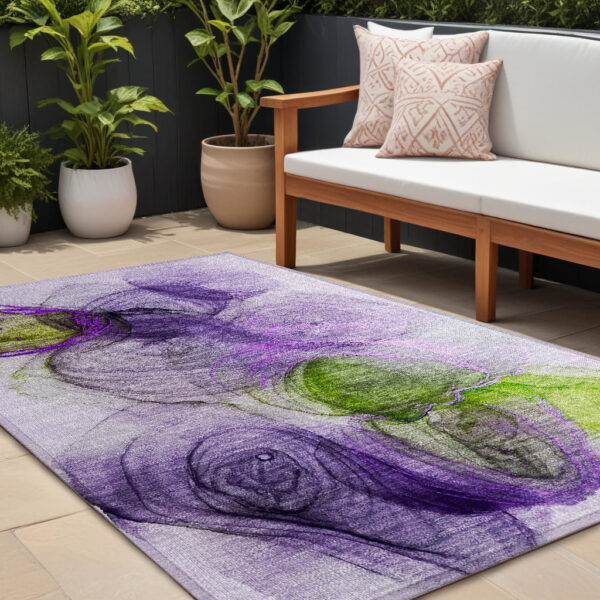 8' X 10' Purple Abstract Washable Non Skid Indoor Outdoor Area Rug