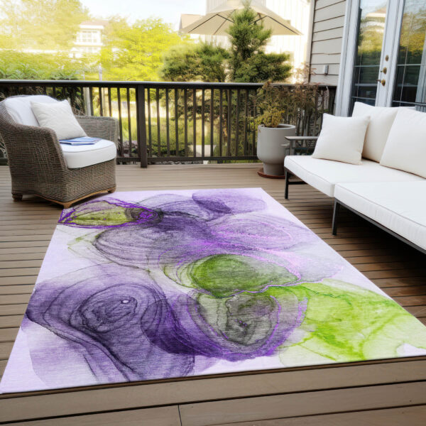 8' X 10' Purple Abstract Washable Non Skid Indoor Outdoor Area Rug