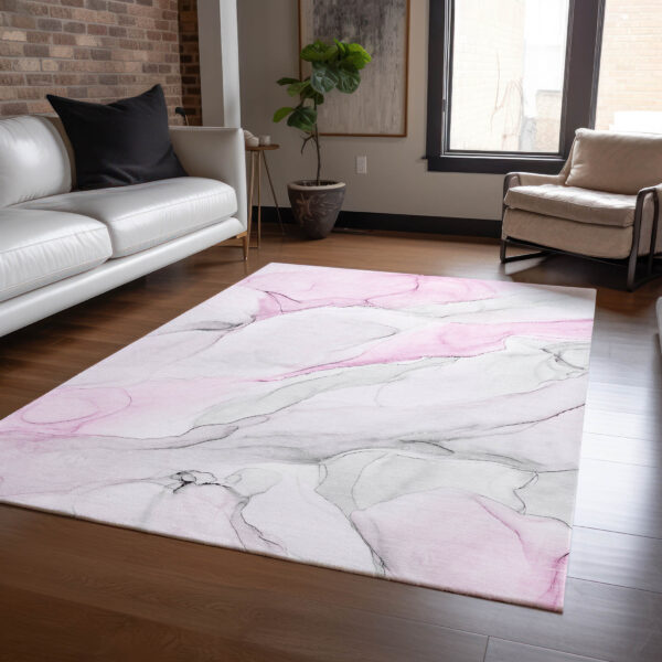 8' X 10' Gray and Pink Abstract Washable Non Skid Indoor Outdoor Area Rug