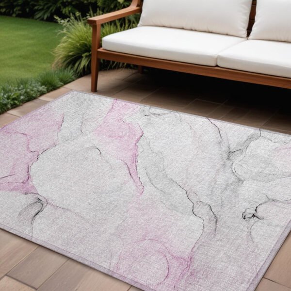8' X 10' Gray and Pink Abstract Washable Non Skid Indoor Outdoor Area Rug