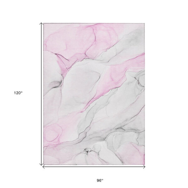 8' X 10' Gray and Pink Abstract Washable Non Skid Indoor Outdoor Area Rug