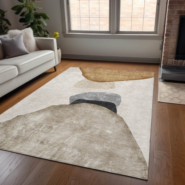 8' X 10' Tan Brown and Gray Abstract Washable Non Skid Indoor Outdoor Area Rug