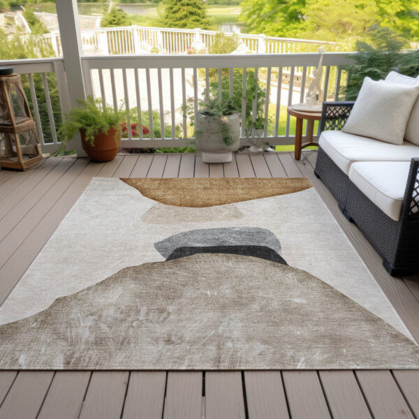 8' X 10' Tan Brown and Gray Abstract Washable Non Skid Indoor Outdoor Area Rug