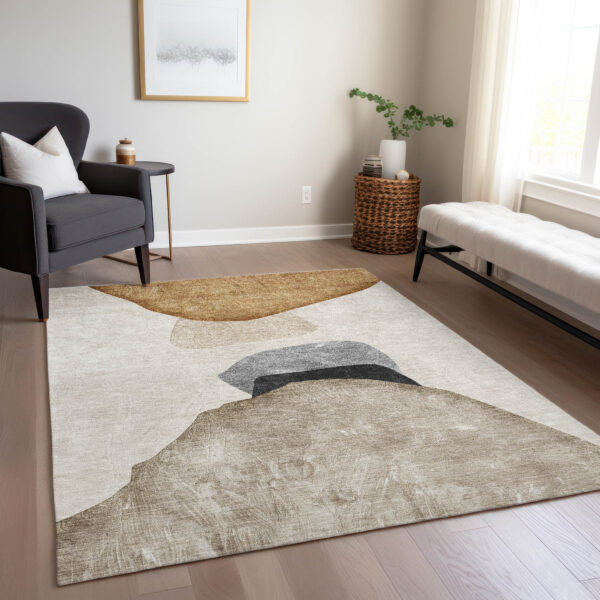 8' X 10' Tan Brown and Gray Abstract Washable Non Skid Indoor Outdoor Area Rug