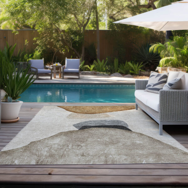 8' X 10' Tan Brown and Gray Abstract Washable Non Skid Indoor Outdoor Area Rug