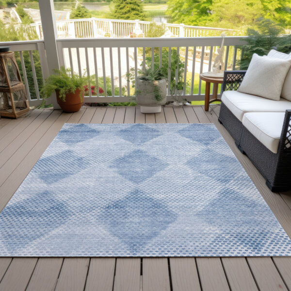 10' X 14' Blue Geometric Washable Non Skid Indoor Outdoor Area Rug