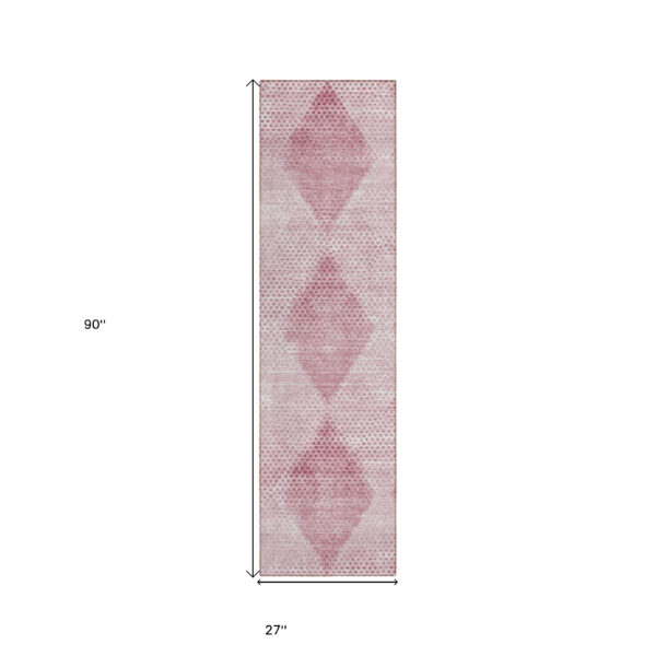 8' Runner Merlot Geometric Washable Non Skid Indoor Outdoor Runner Rug