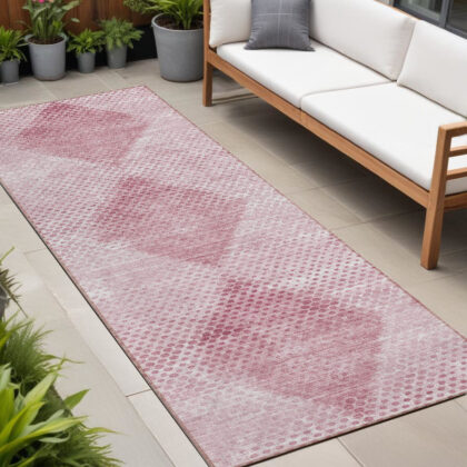 8' Runner Merlot Geometric Washable Non Skid Indoor Outdoor Runner Rug