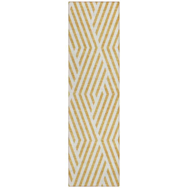 8' Runner Gold and White Geometric Washable Non Skid Indoor Outdoor Runner Rug