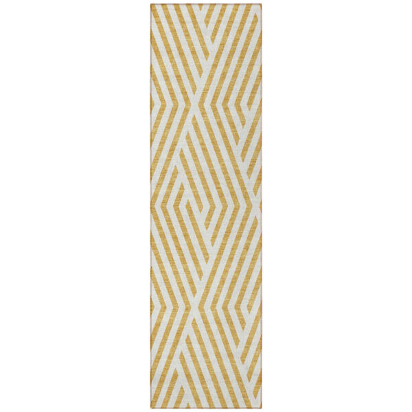 8' Runner Gold and White Geometric Washable Non Skid Indoor Outdoor Runner Rug