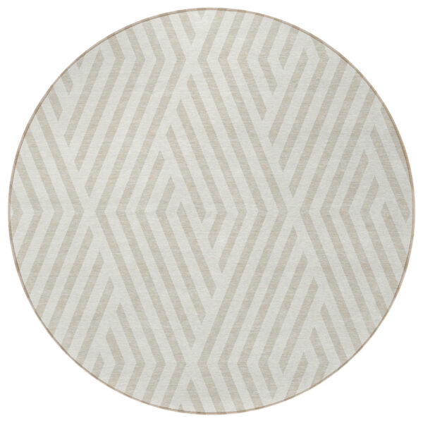 8' Round Beige and Ivory Round Geometric Washable Non Skid Indoor Outdoor Area Rug
