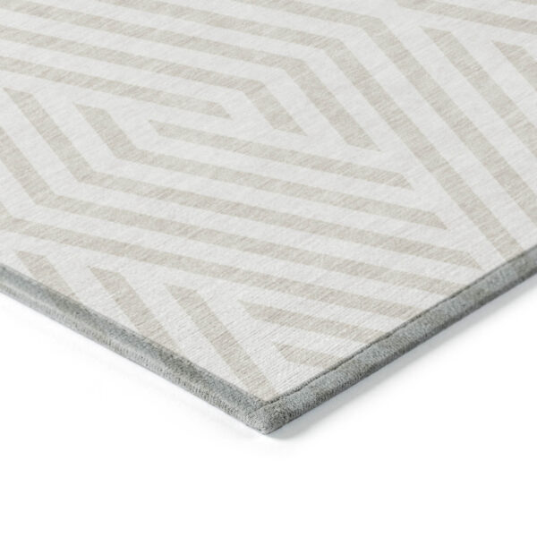 8' Round Beige and Ivory Round Geometric Washable Non Skid Indoor Outdoor Area Rug