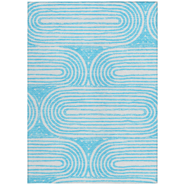 5' X 8' Teal Abstract Washable Non Skid Indoor Outdoor Area Rug