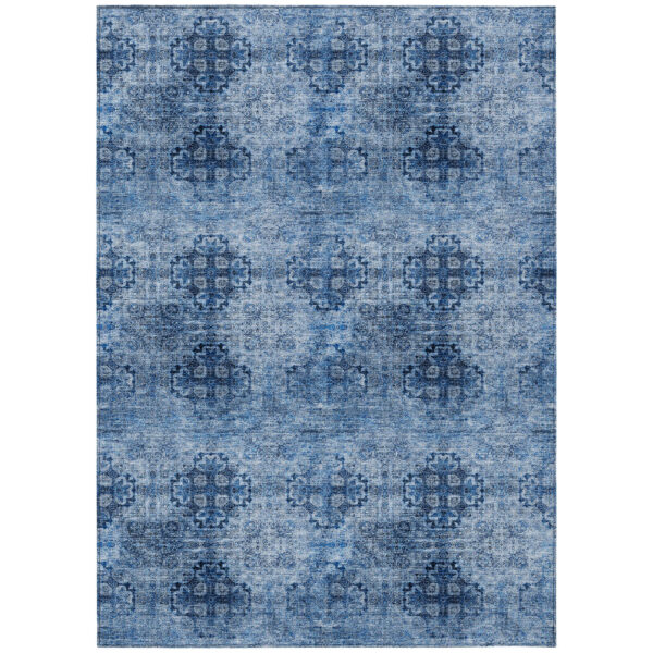 10' X 14' Navy Blue Floral Medallion Washable Non Skid Indoor Outdoor Area Rug