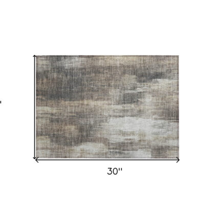 2' X 3' Taupe and Gray Abstract Washable Non Skid Indoor Outdoor Area Rug