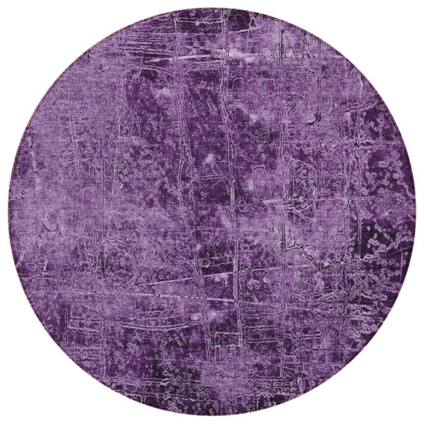 8' Round Purple Round Abstract Washable Non Skid Indoor Outdoor Area Rug