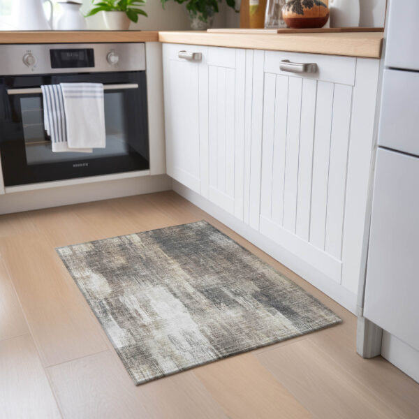 2' X 3' Taupe and Gray Abstract Washable Non Skid Indoor Outdoor Area Rug