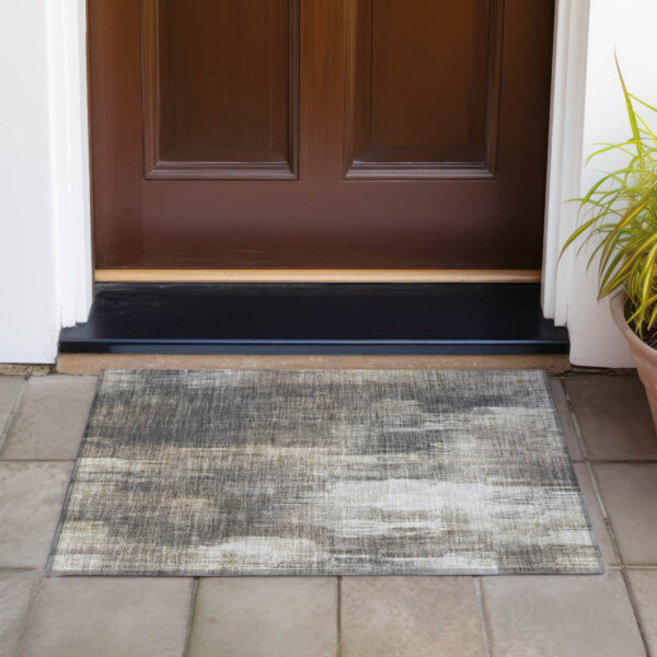 2' X 3' Taupe and Gray Abstract Washable Non Skid Indoor Outdoor Area Rug
