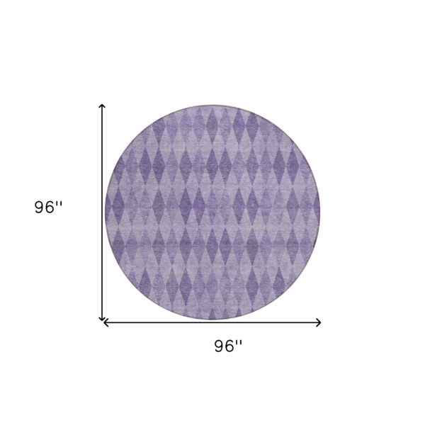 8' Round Purple Round Geometric Washable Non Skid Indoor Outdoor Area Rug