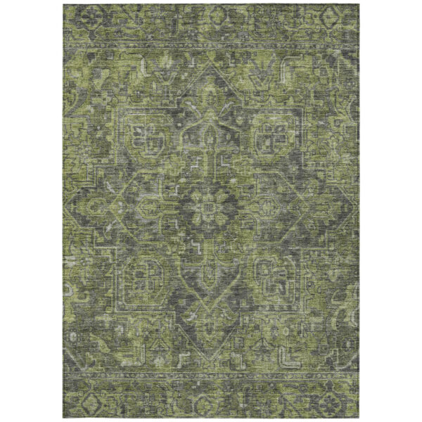 10' X 14' Moss Green and Gray Oriental Washable Non Skid Indoor Outdoor Area Rug