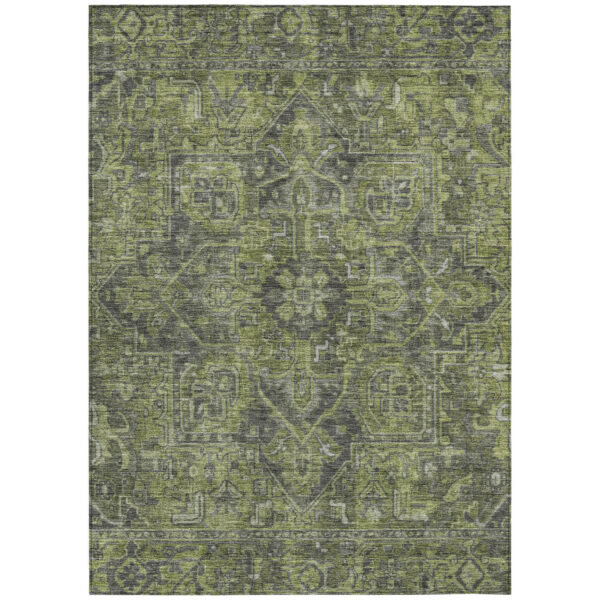 10' X 14' Moss Green and Gray Oriental Washable Non Skid Indoor Outdoor Area Rug
