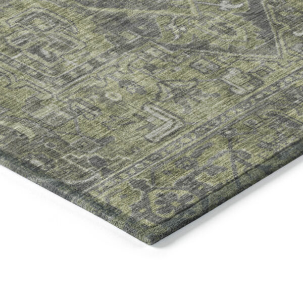 10' X 14' Moss Green and Gray Oriental Washable Non Skid Indoor Outdoor Area Rug