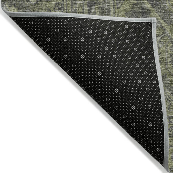 10' X 14' Moss Green and Gray Oriental Washable Non Skid Indoor Outdoor Area Rug