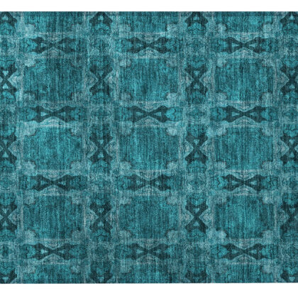 2' X 3' Teal Floral Medallion Washable Non Skid Indoor Outdoor Area Rug