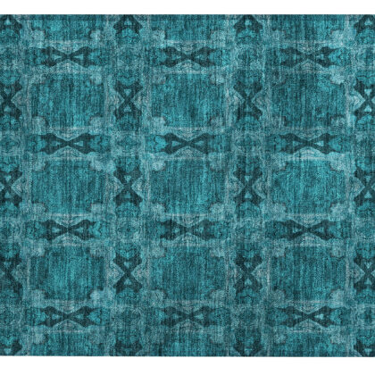 2' X 3' Teal Floral Medallion Washable Non Skid Indoor Outdoor Area Rug