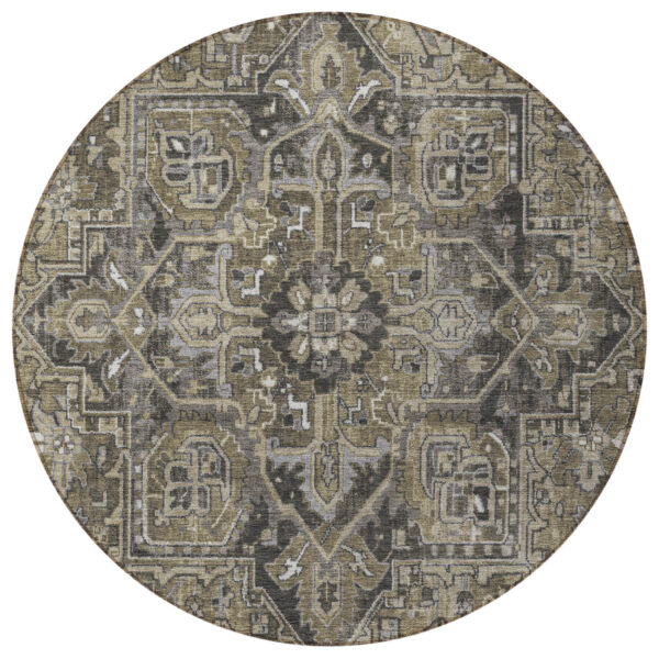 8' Round Taupe and Dark Taupe Round Oriental Washable Non Skid Indoor Outdoor Area Rug