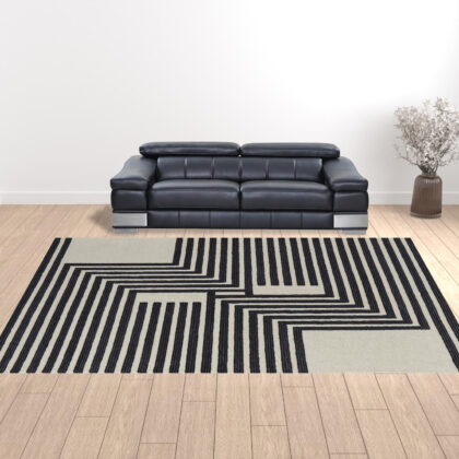 12' X 15' Gray Ivory And Black Wool Abstract Tufted Handmade Area Rug