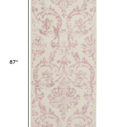 7' Cream Damask Power Loom Runner Rug