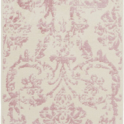 7' Cream Damask Power Loom Runner Rug