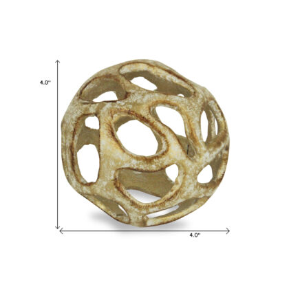 4" Rustic Gold  Cast Iron Abstract Decorative Orb