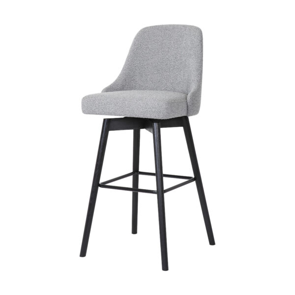 30" Light Gray and Black Fabric with Solid Wood Swivel Bar Height Bar Chair