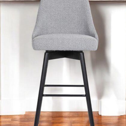 30" Light Gray and Black Fabric with Solid Wood Swivel Bar Height Bar Chair