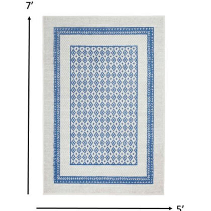 5' X 7' Navy Blue Geometric Dhurrie Area Rug