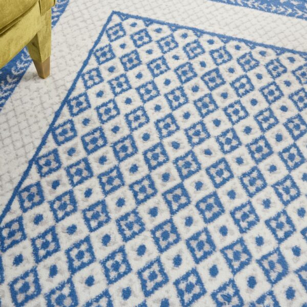 5' X 7' Navy Blue Geometric Dhurrie Area Rug