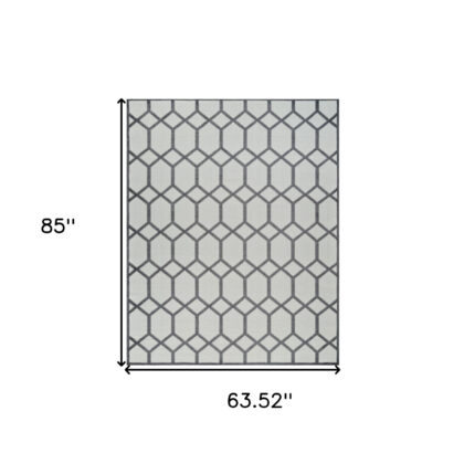 5' X 7' Beige and Gray Geometric Distressed Indoor Outdoor Area Rug
