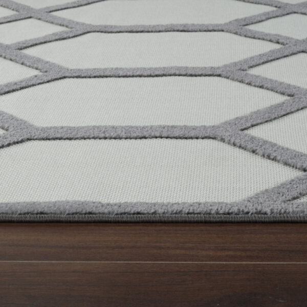 5' X 7' Beige and Gray Geometric Distressed Indoor Outdoor Area Rug