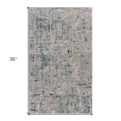 2' X 3' Gray Blue Taupe And Cream Abstract Distressed Stain Resistant Area Rug